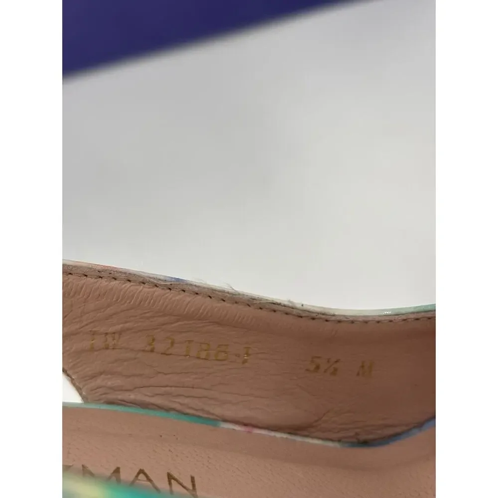 Stuart Weitzman Jean Slingback Wedges Sandals 5.5 Multicolor Patent Leather Peep